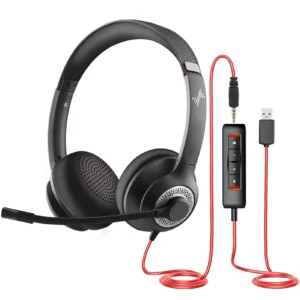 USB Headset with Mic for PC On-Ear Computer Laptop Headphones with Noise Cancelling Microphone in-line Control for Home Office