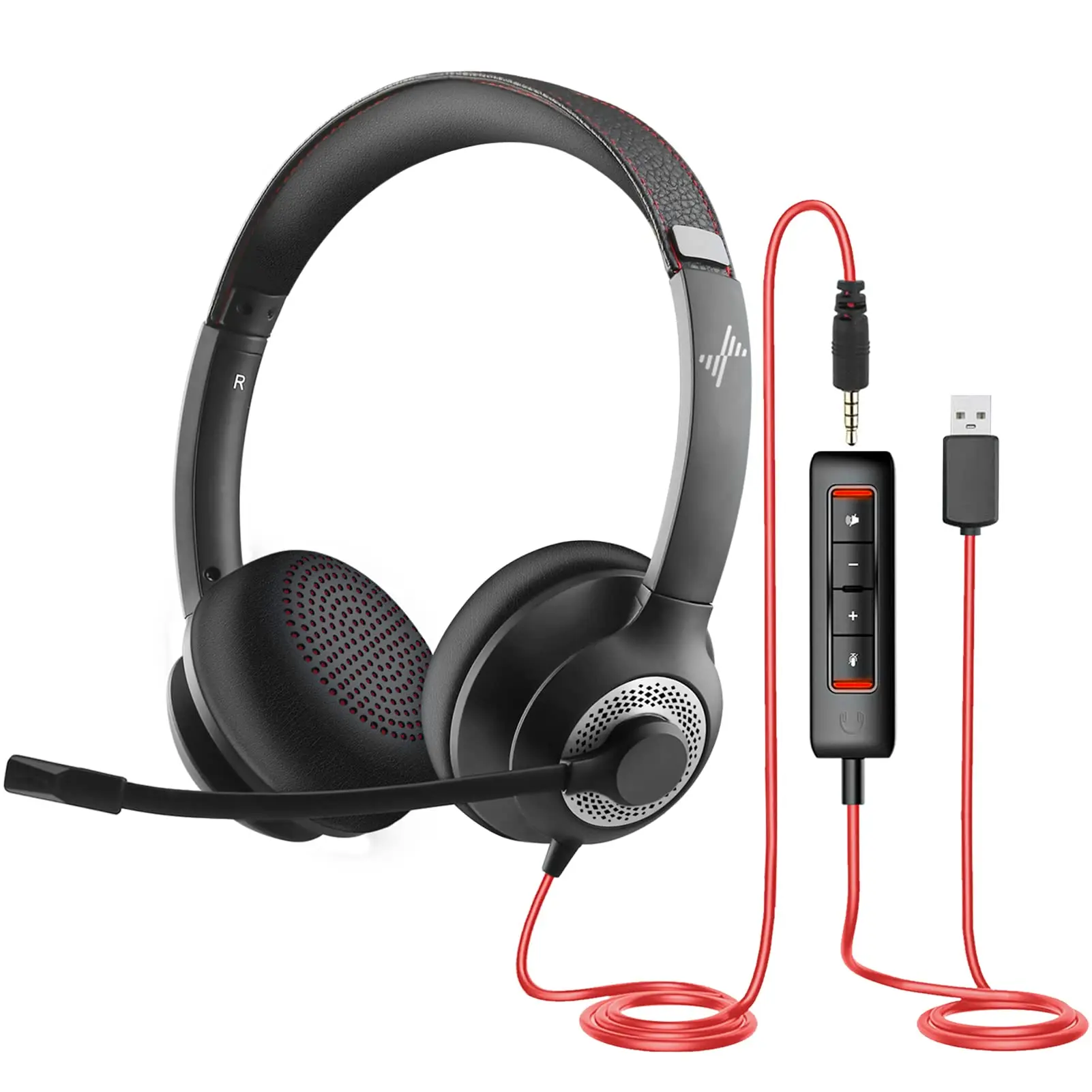 USB Headset with Mic for PC On-Ear Computer Laptop Headphones with Noise Cancelling Microphone in-line Control for Home Office