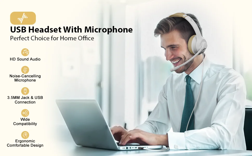 USB Headset with Mic for PC On-Ear Computer Laptop Headphones with Noise Cancelling Microphone in-line Control for Home Office - Image 10